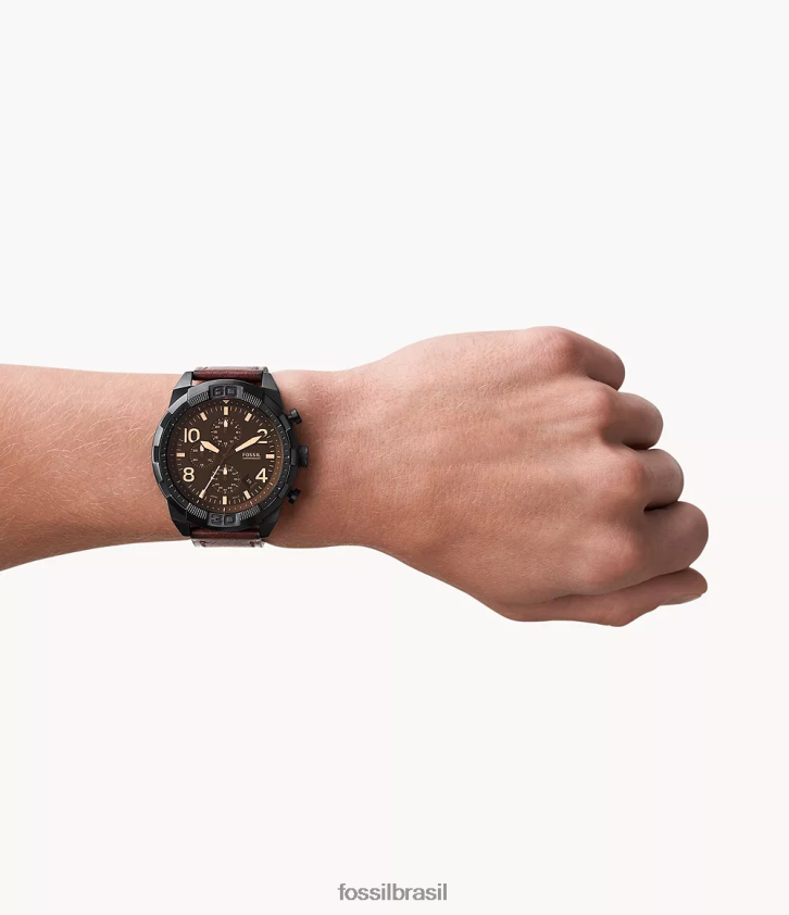 Fossil assistir homens relógio bronson cronógrafo couro litehide marrom escuro 66RZLJ1395