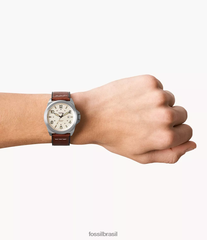 Fossil assistir homens relógio bronson de couro litehide com data de três ponteiros Castanho médio 66RZLJ1439