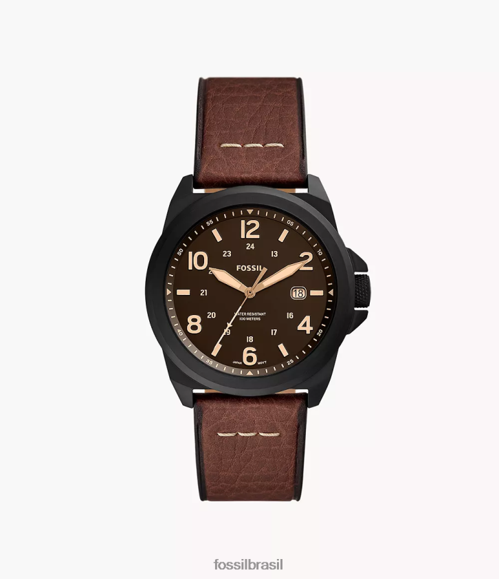 Fossil assistir homens relógio bronson de couro litehide com data de três ponteiros marrom escuro 66RZLJ1413