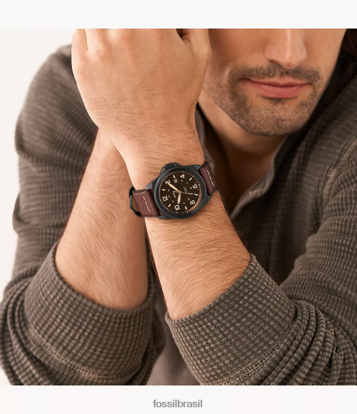 Fossil assistir homens relógio bronson de couro litehide com data de três ponteiros marrom escuro 66RZLJ1413