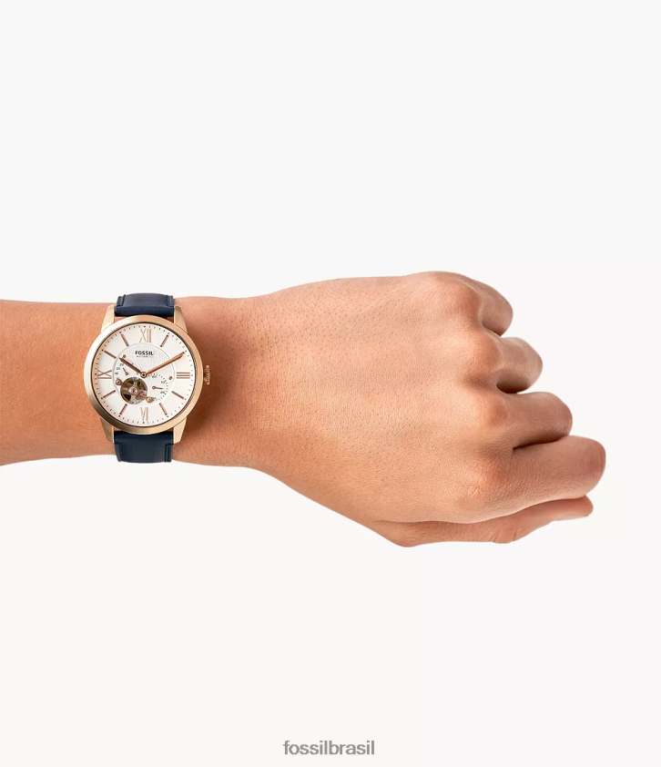 Fossil assistir homens relógio de couro automático citadino marinha 66RZLJ1437