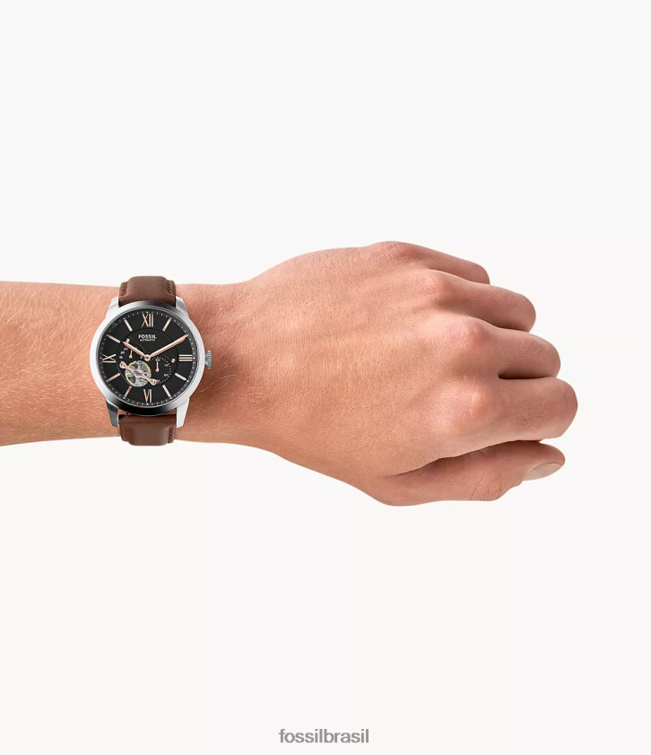 Fossil assistir homens relógio de couro automático citadino marrom 66RZLJ1455