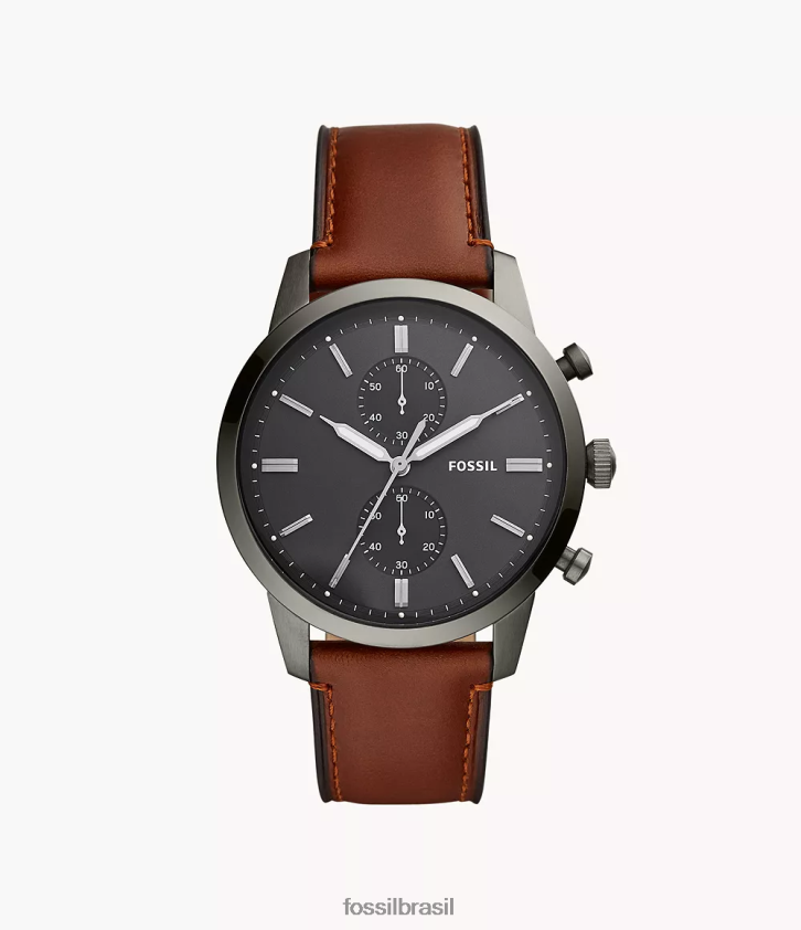 Fossil assistir homens relógio de couro cronógrafo citadino âmbar 66RZLJ1412