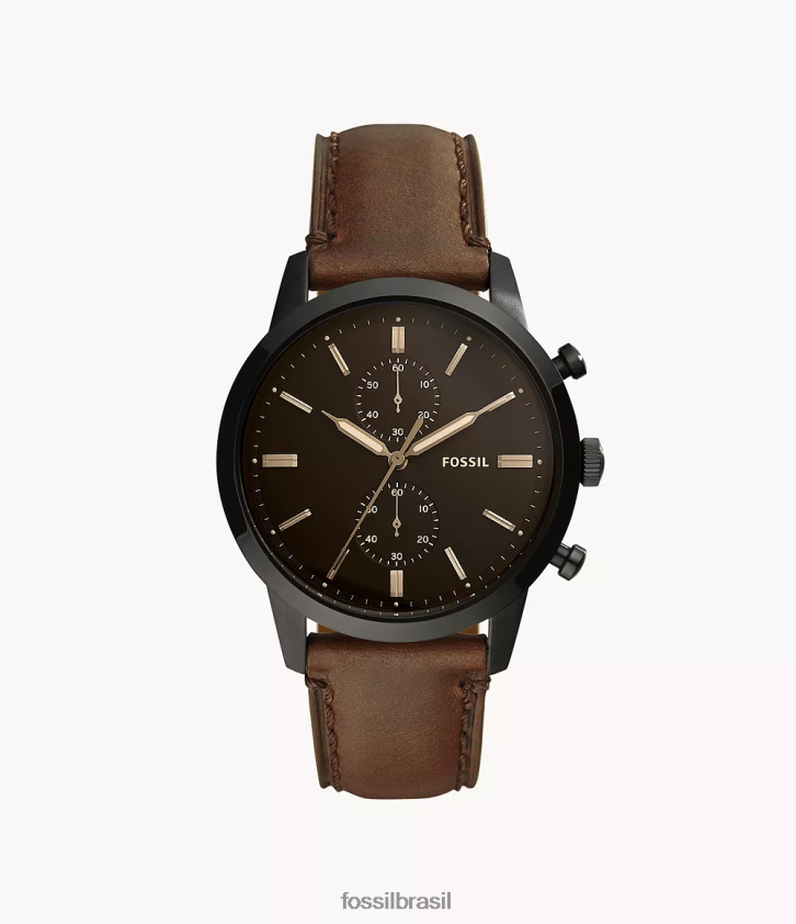 Fossil assistir homens relógio de couro cronógrafo de 44 mm da cidade marrom 66RZLJ1401