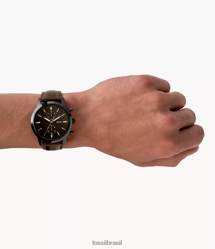 Fossil assistir homens relógio de couro cronógrafo de 44 mm da cidade marrom 66RZLJ1401