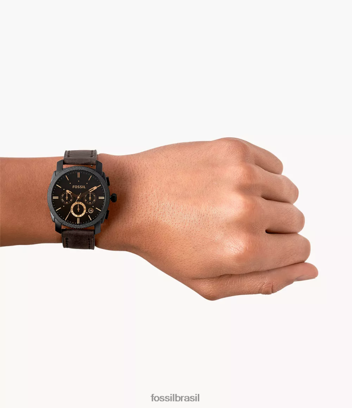 Fossil assistir homens relógio de couro cronógrafo de tamanho médio com máquina marrom 66RZLJ1435