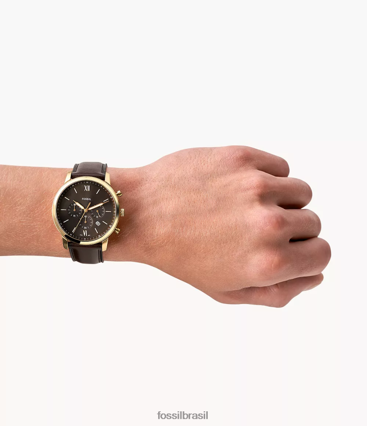 Fossil assistir homens relógio de couro cronógrafo neutro marrom 66RZLJ1416