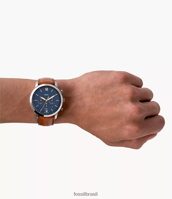 Fossil assistir homens relógio de couro cronógrafo neutro marrom 66RZLJ1431