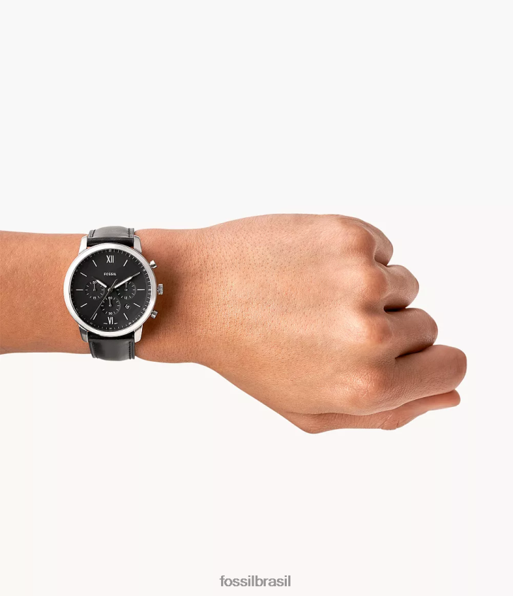 Fossil assistir homens relógio de couro cronógrafo neutro preto 66RZLJ1404