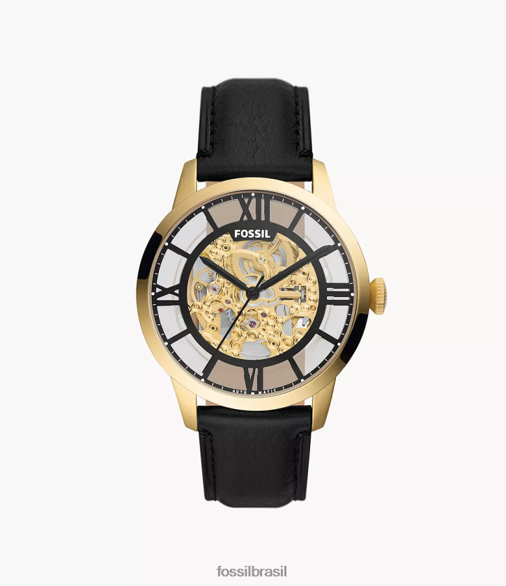 Fossil assistir homens relógio de couro litehide automático da cidade preto 66RZLJ1398