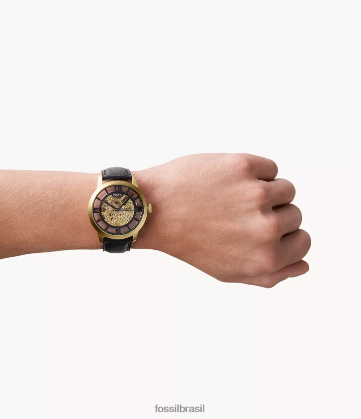 Fossil assistir homens relógio de couro litehide automático da cidade preto 66RZLJ1398