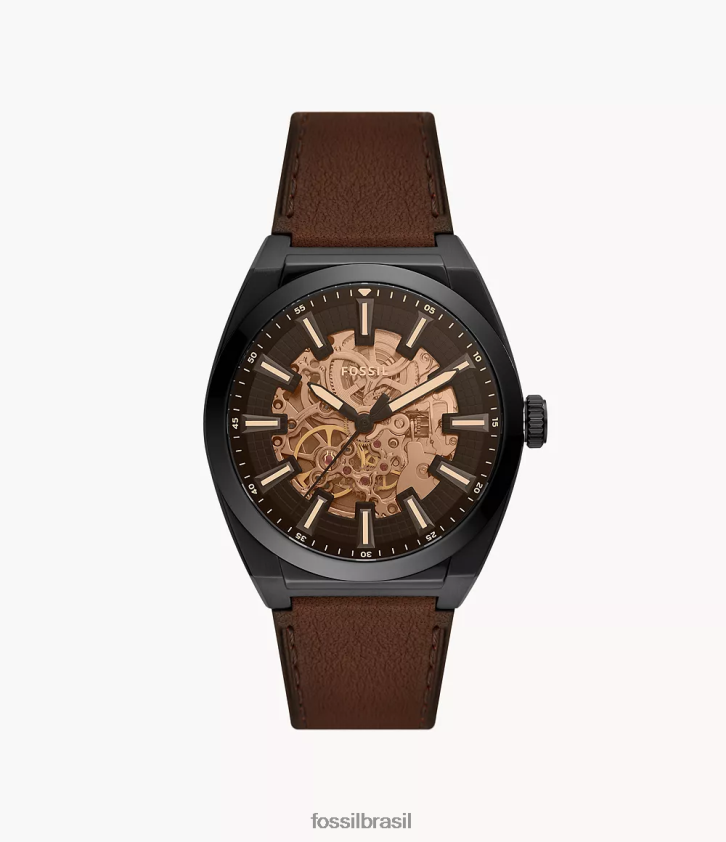 Fossil assistir homens relógio de couro litehide automático everett marrom escuro 66RZLJ1396