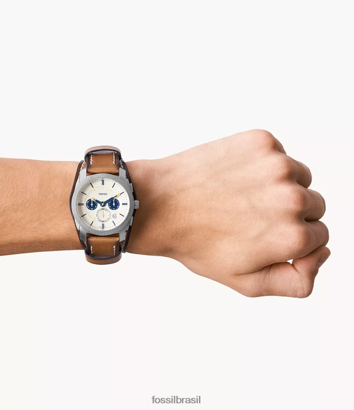 Fossil assistir homens relógio de couro litehide com cronógrafo automático bronzeado 66RZLJ1440