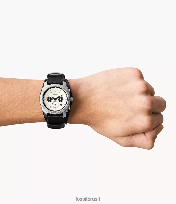 Fossil assistir homens relógio de couro litehide com cronógrafo automático preto 66RZLJ1458