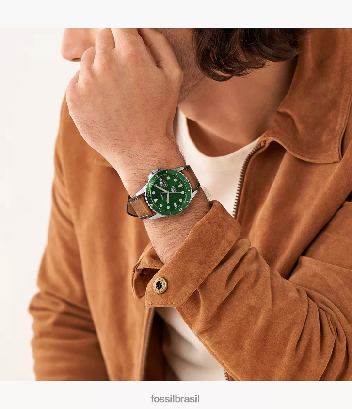 Fossil assistir homens relógio de couro litehide com data de três ponteiros azul 66RZLJ1427