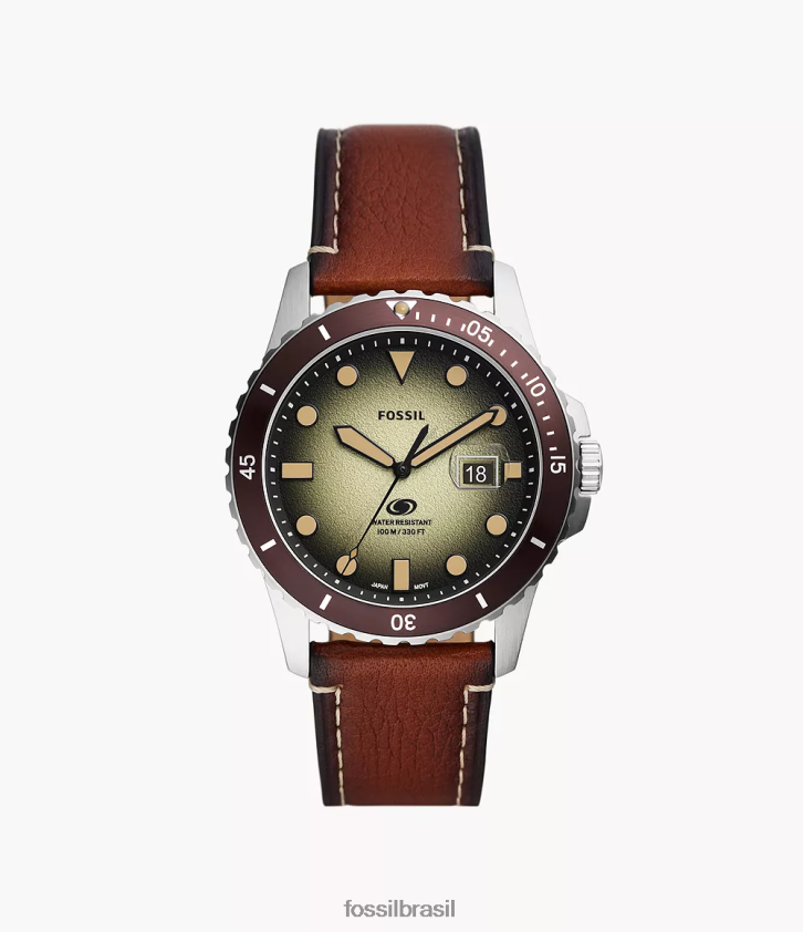 Fossil assistir homens relógio de couro litehide com data de três ponteiros azul 66RZLJ1573