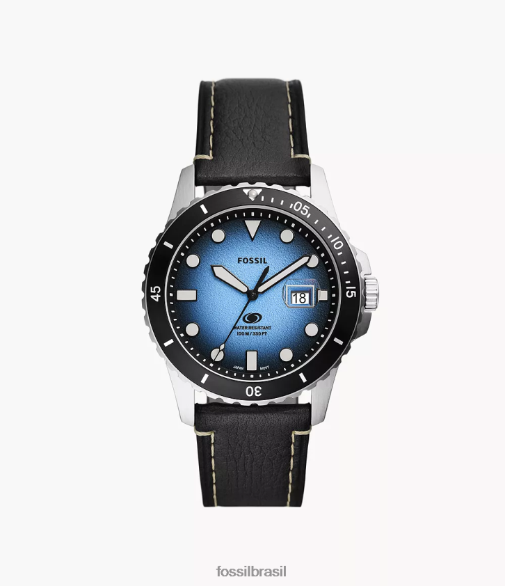 Fossil assistir homens relógio de couro litehide com data de três ponteiros azul 66RZLJ1576