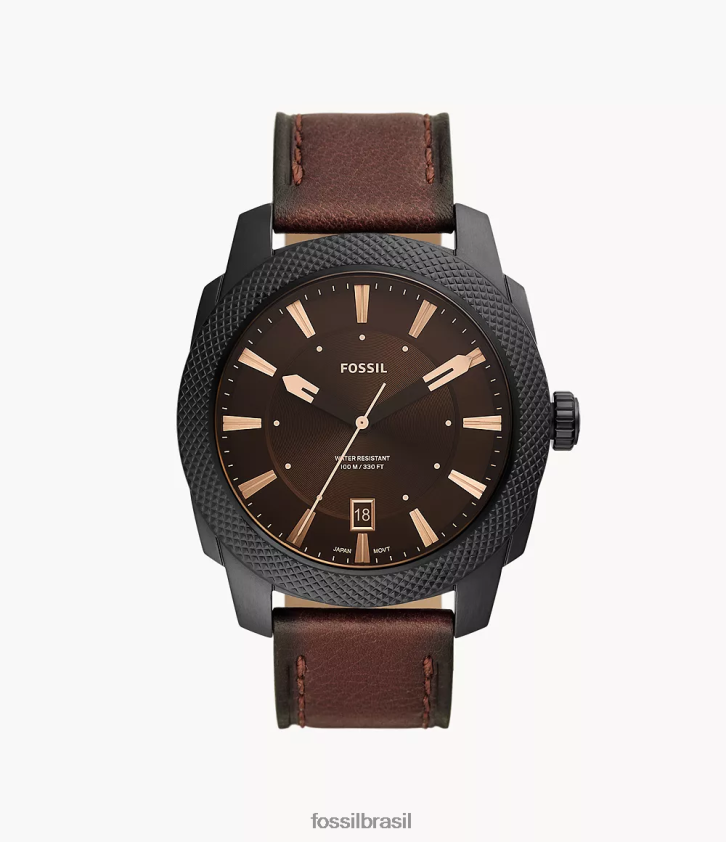 Fossil assistir homens relógio de couro litehide com data de três ponteiros marrom escuro 66RZLJ1456