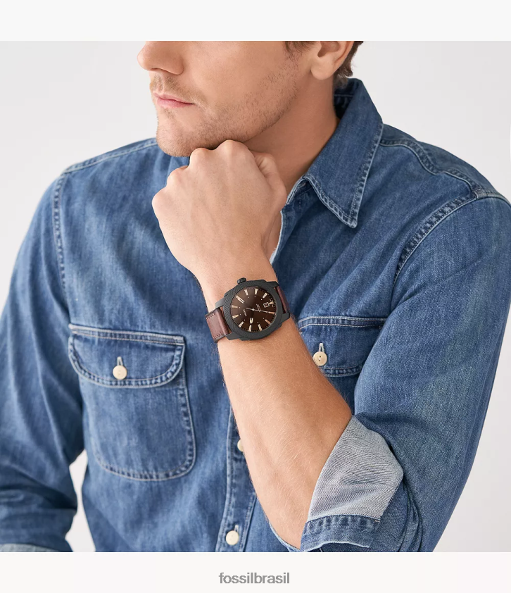 Fossil assistir homens relógio de couro litehide com data de três ponteiros marrom escuro 66RZLJ1456