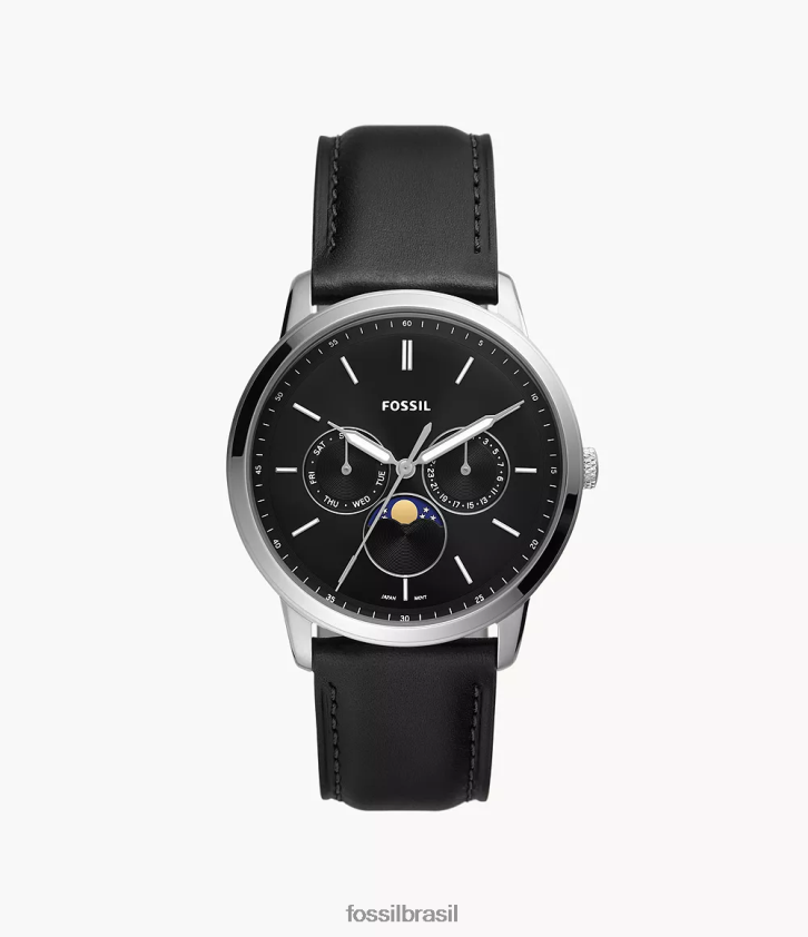 Fossil assistir homens relógio de couro litehide multifuncional neutro moonphase preto 66RZLJ1430
