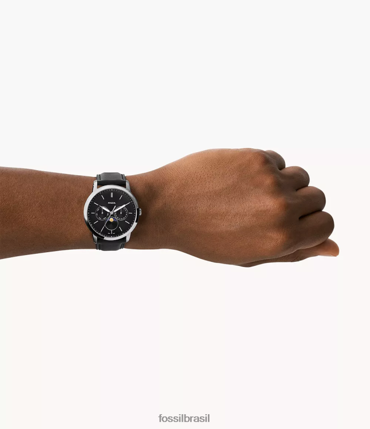 Fossil assistir homens relógio de couro litehide multifuncional neutro moonphase preto 66RZLJ1430