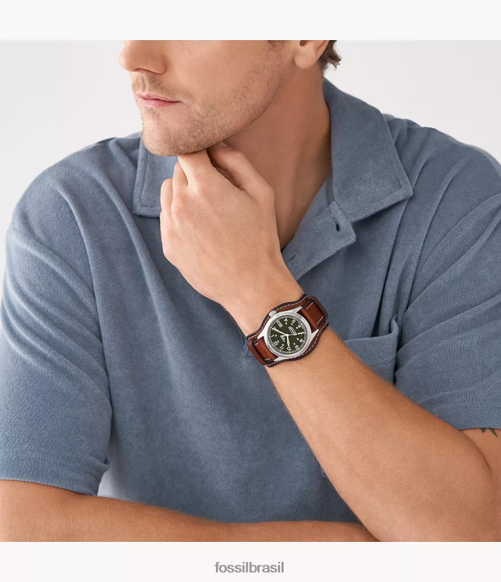 Fossil assistir homens relógio defensor de couro litehide movido a energia solar Castanho médio 66RZLJ1450