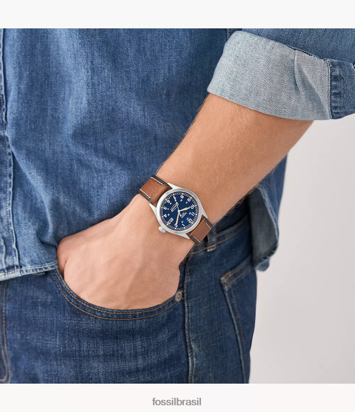 Fossil assistir homens relógio defensor de couro litehide movido a energia solar bagagem 66RZLJ1429