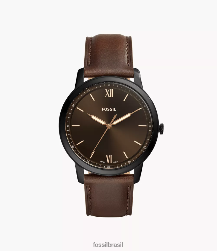 Fossil assistir homens relógio minimalista de couro de três ponteiros marrom 66RZLJ1405