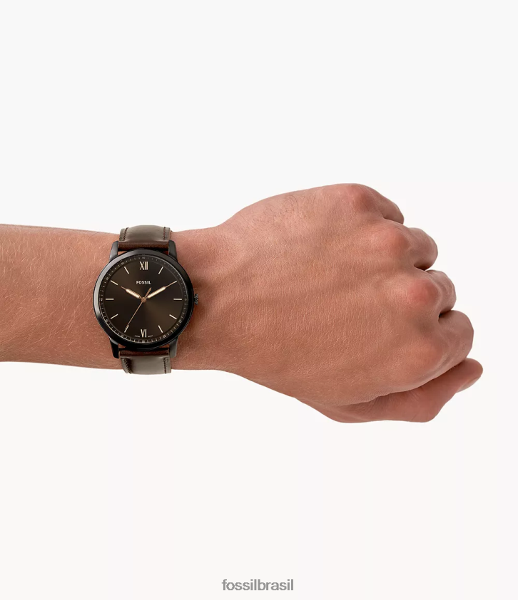 Fossil assistir homens relógio minimalista de couro de três ponteiros marrom 66RZLJ1405