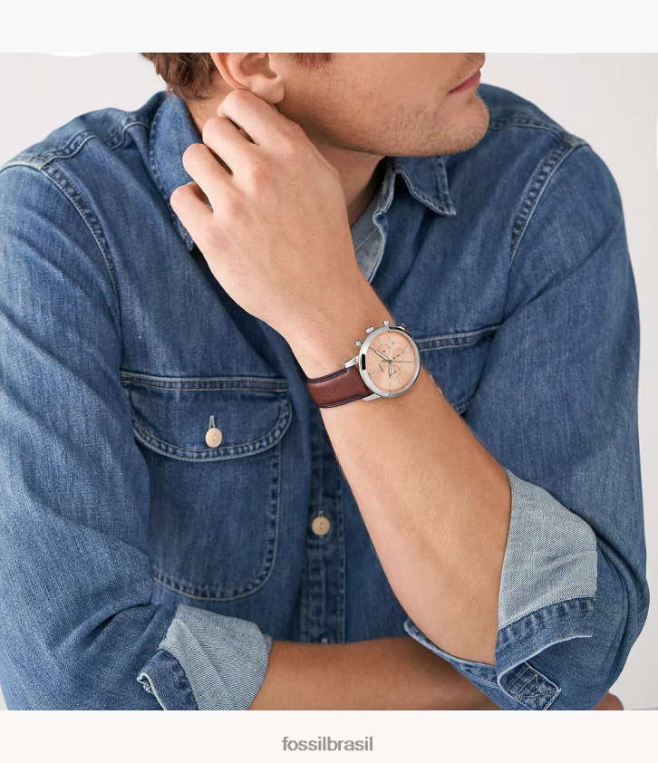 Fossil assistir homens relógio neutro cronógrafo couro litehide Castanho médio 66RZLJ1603