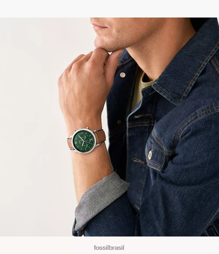 Fossil assistir homens relógio neutro cronógrafo couro litehide bronzeado 66RZLJ1410