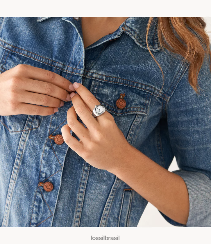 Fossil anel de relógio mulheres anel de relógio de duas mãos em aço inoxidável tom prata 66RZLJ21