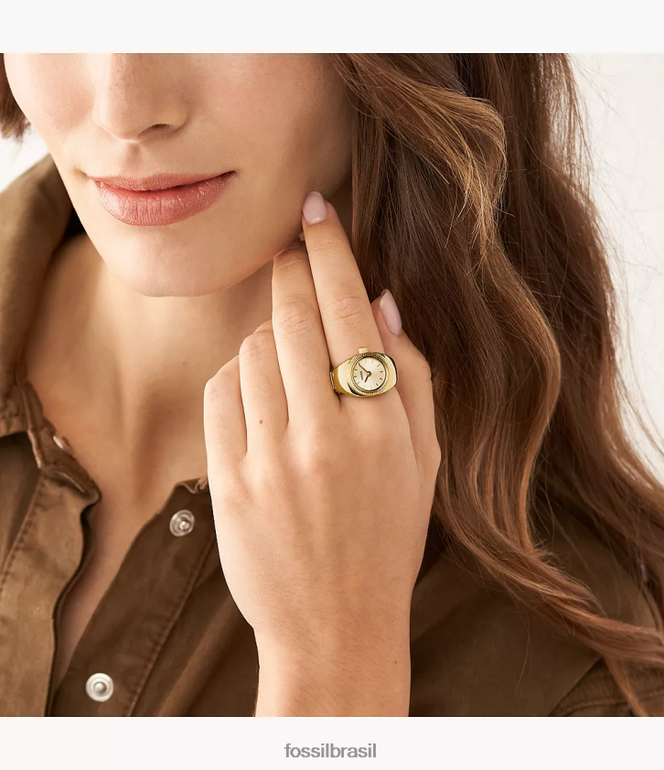 Fossil assistir mulheres anel de relógio de duas mãos em aço inoxidável tom de ouro 66RZLJ22