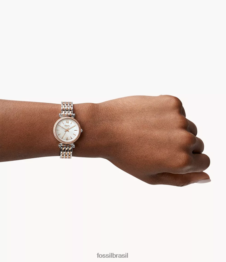 Fossil assistir mulheres carlie mini relógio de três ponteiros em aço inoxidável dois tons 66RZLJ74