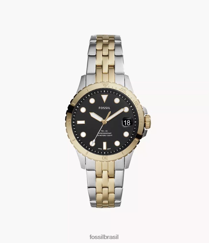 Fossil assistir mulheres fb-01 relógio de aço inoxidável com data de três ponteiros dois tons 66RZLJ29