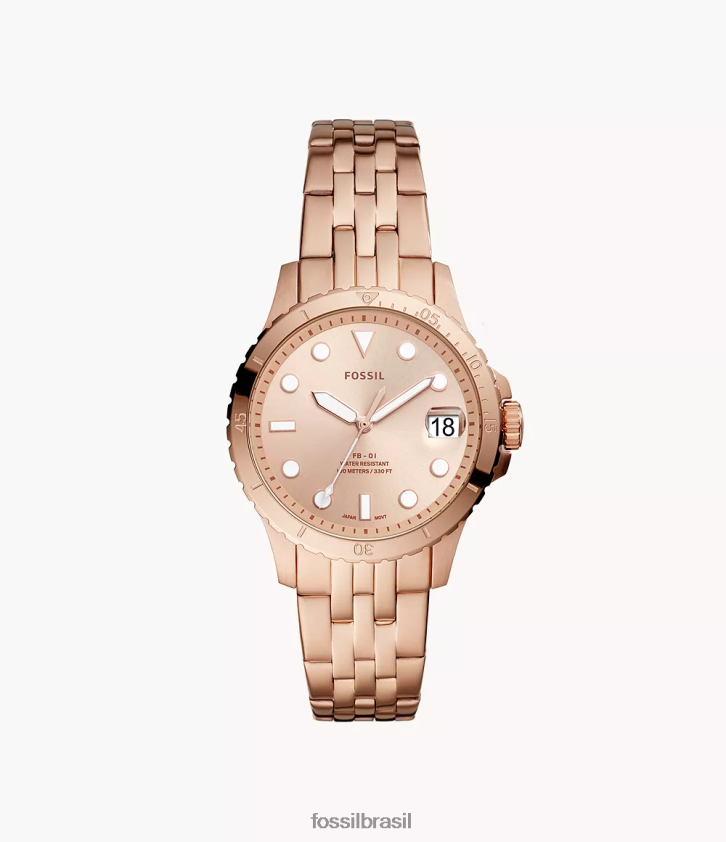 Fossil assistir mulheres fb-01 relógio de aço inoxidável com data de três ponteiros tom de ouro rosa 66RZLJ115