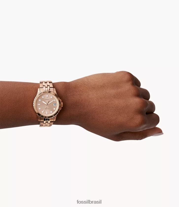 Fossil assistir mulheres fb-01 relógio de aço inoxidável com data de três ponteiros tom de ouro rosa 66RZLJ115