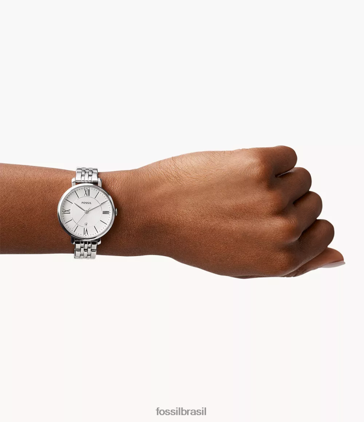 Fossil assistir mulheres jacqueline relógio de três ponteiros em aço inoxidável prata 66RZLJ59