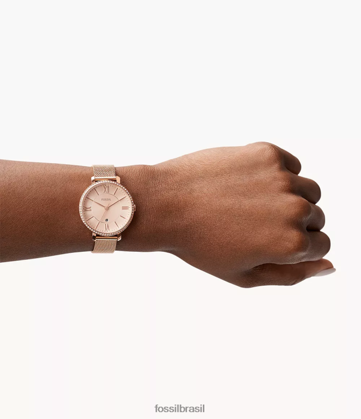 Fossil assistir mulheres jacqueline relógio de três ponteiros em aço inoxidável tom de ouro rosa 66RZLJ114
