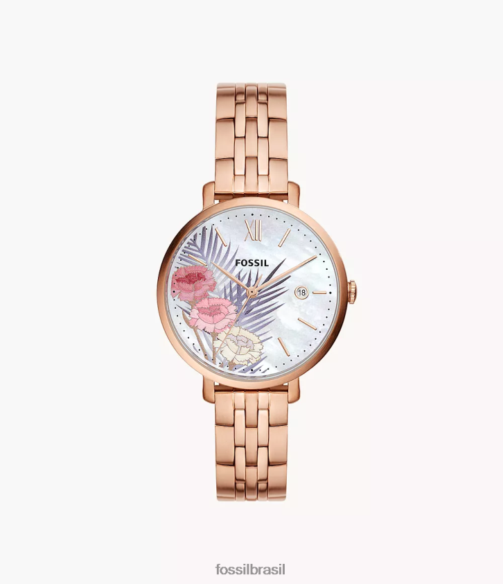 Fossil assistir mulheres jacqueline relógio de três ponteiros em aço inoxidável tom de ouro rosa 66RZLJ43