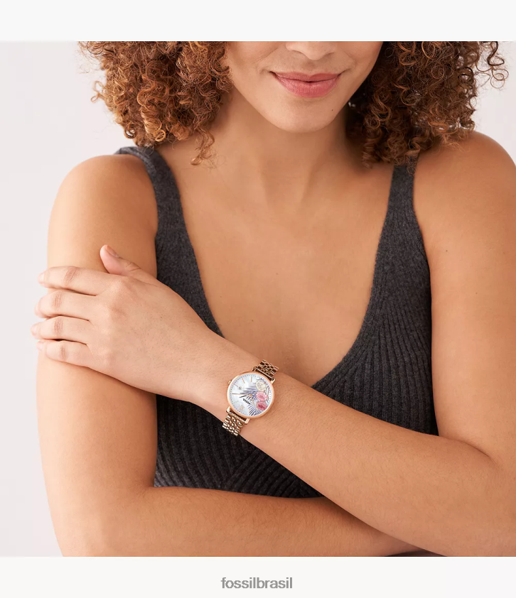 Fossil assistir mulheres jacqueline relógio de três ponteiros em aço inoxidável tom de ouro rosa 66RZLJ43