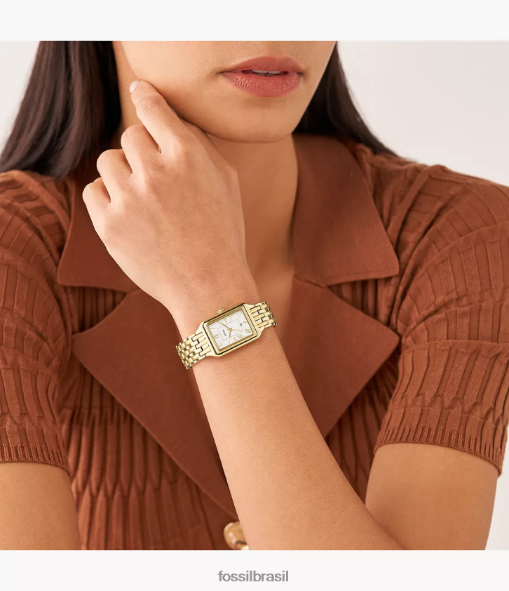 Fossil assistir mulheres raquel relógio de três ponteiros em aço inoxidável tom de ouro 66RZLJ38