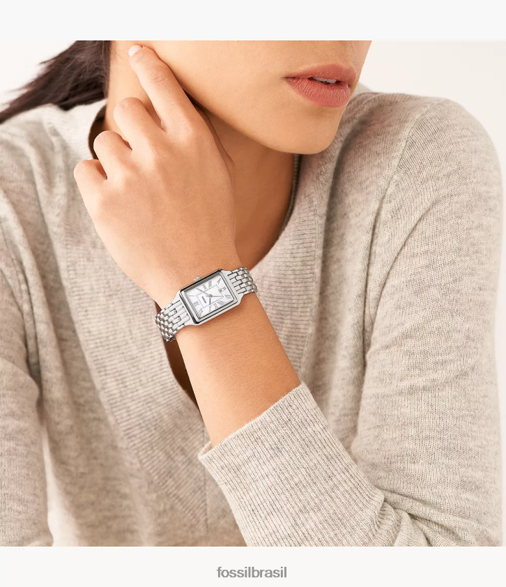 Fossil assistir mulheres raquel relógio de três ponteiros em aço inoxidável tom prata 66RZLJ40