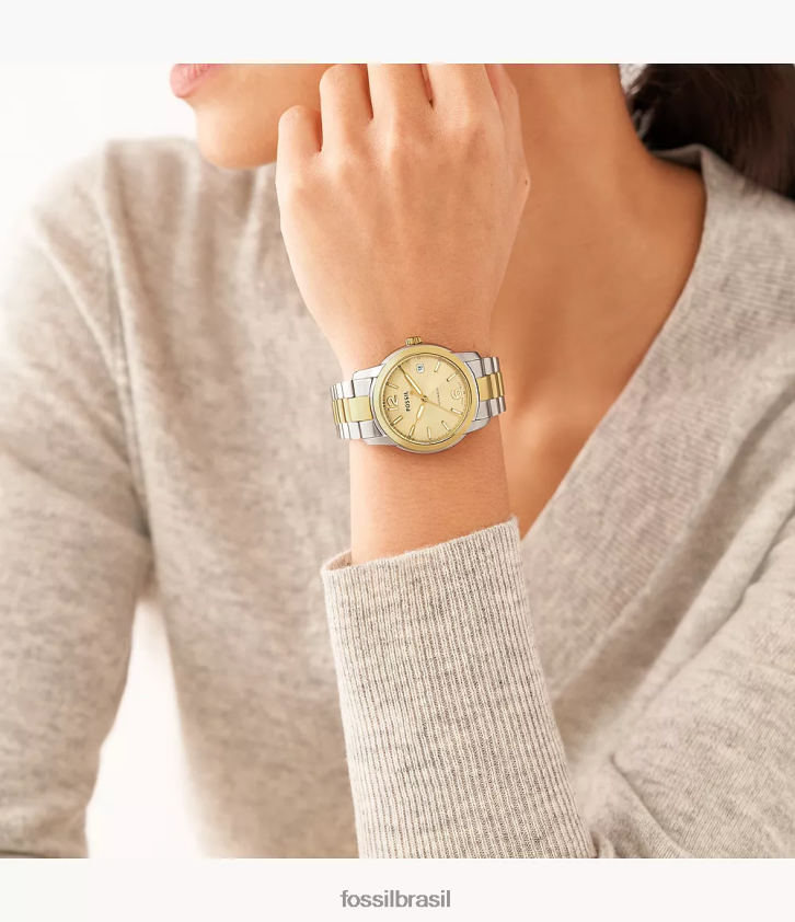 Fossil assistir mulheres relógio automático de aço inoxidável legado dois tons 66RZLJ24