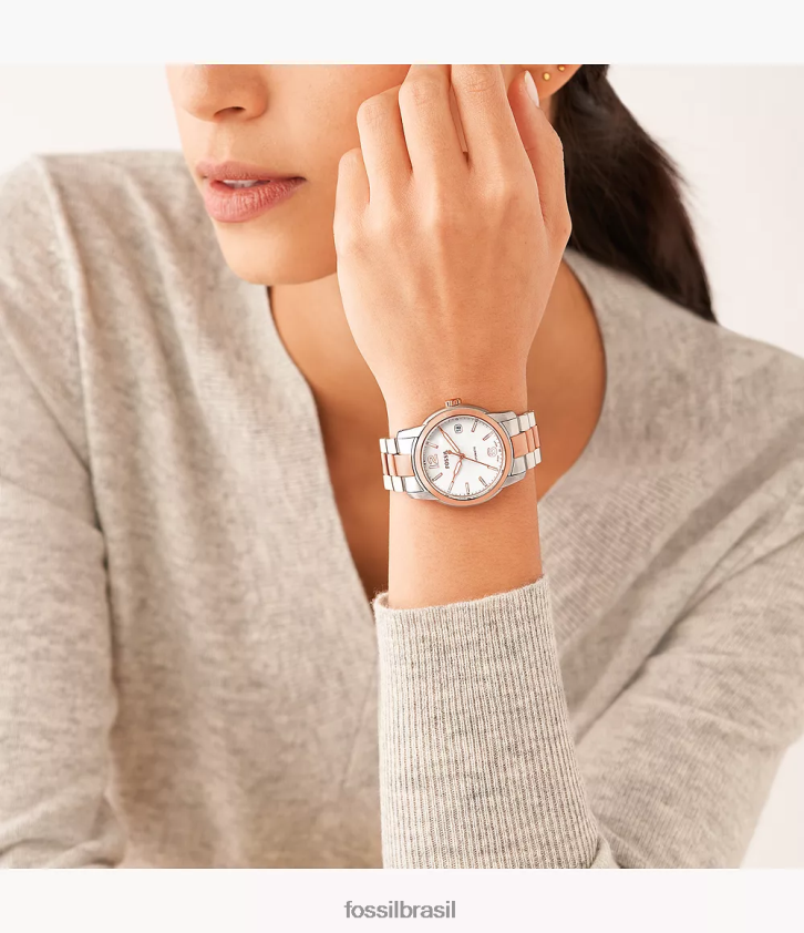 Fossil assistir mulheres relógio automático de aço inoxidável legado dois tons 66RZLJ75