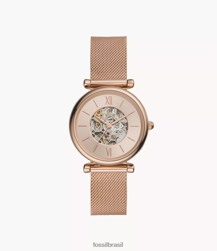 Fossil assistir mulheres relógio automático de malha de aço inoxidável carlie tom de ouro rosa 66RZLJ112