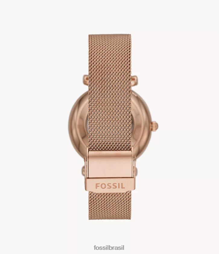 Fossil assistir mulheres relógio automático de malha de aço inoxidável carlie tom de ouro rosa 66RZLJ112