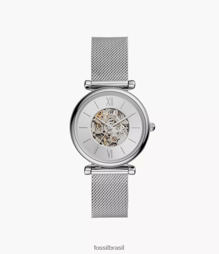 Fossil assistir mulheres relógio automático de malha de aço inoxidável carlie tom prata 66RZLJ62