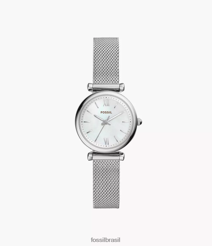 Fossil assistir mulheres relógio carlie de três ponteiros em aço inoxidável aço liso 66RZLJ49