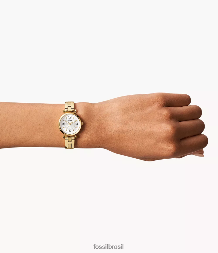 Fossil assistir mulheres relógio carlie de três ponteiros em aço inoxidável tom de ouro 66RZLJ72